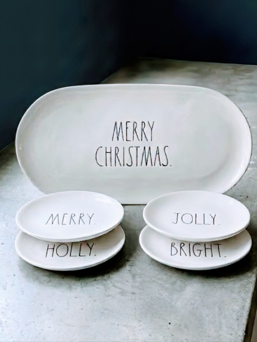 Rae Dunn Melamine Christmas Serving Platter & 4 Side Plates Set
